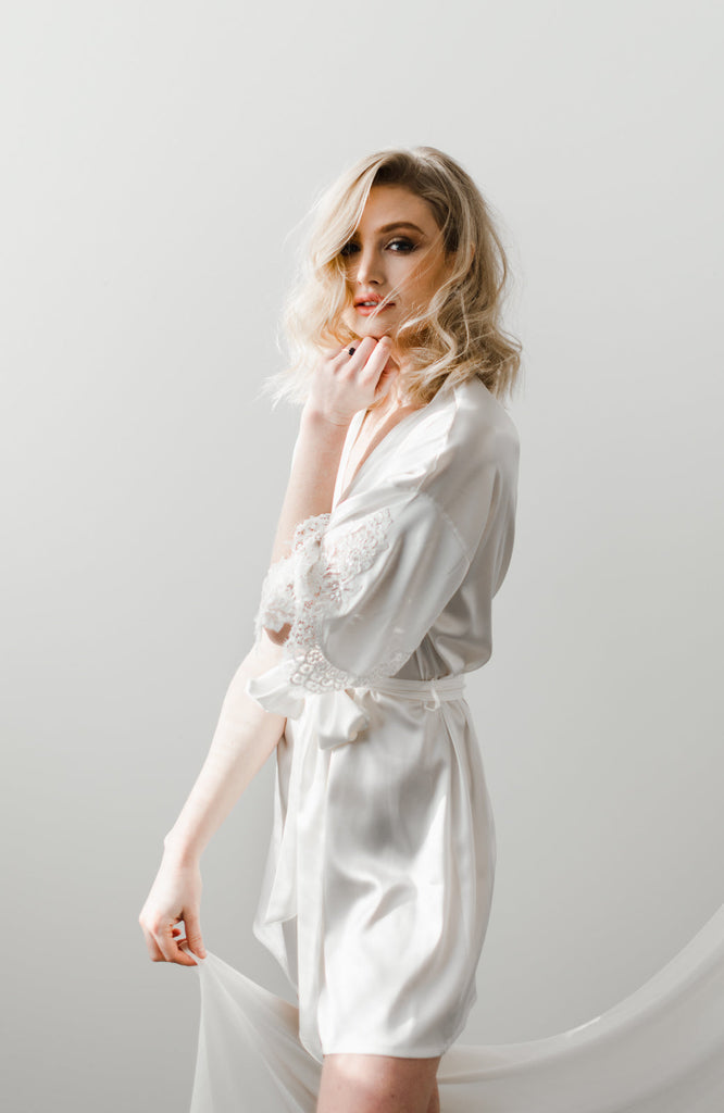 Emily Short Silk Bridal Robe - Daphne Newman Design