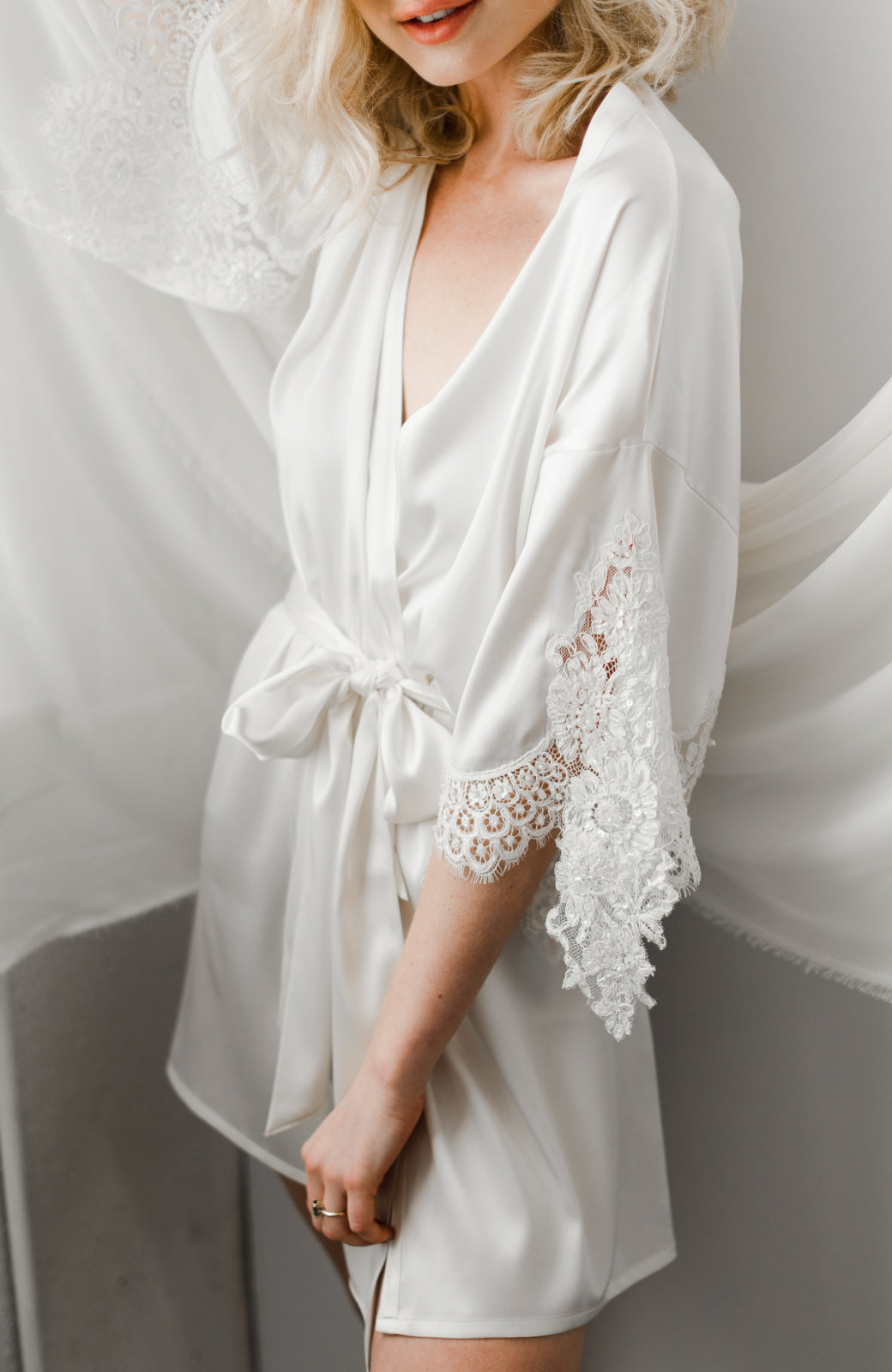 Emily Short Silk Bridal Robe - Daphne Newman Design