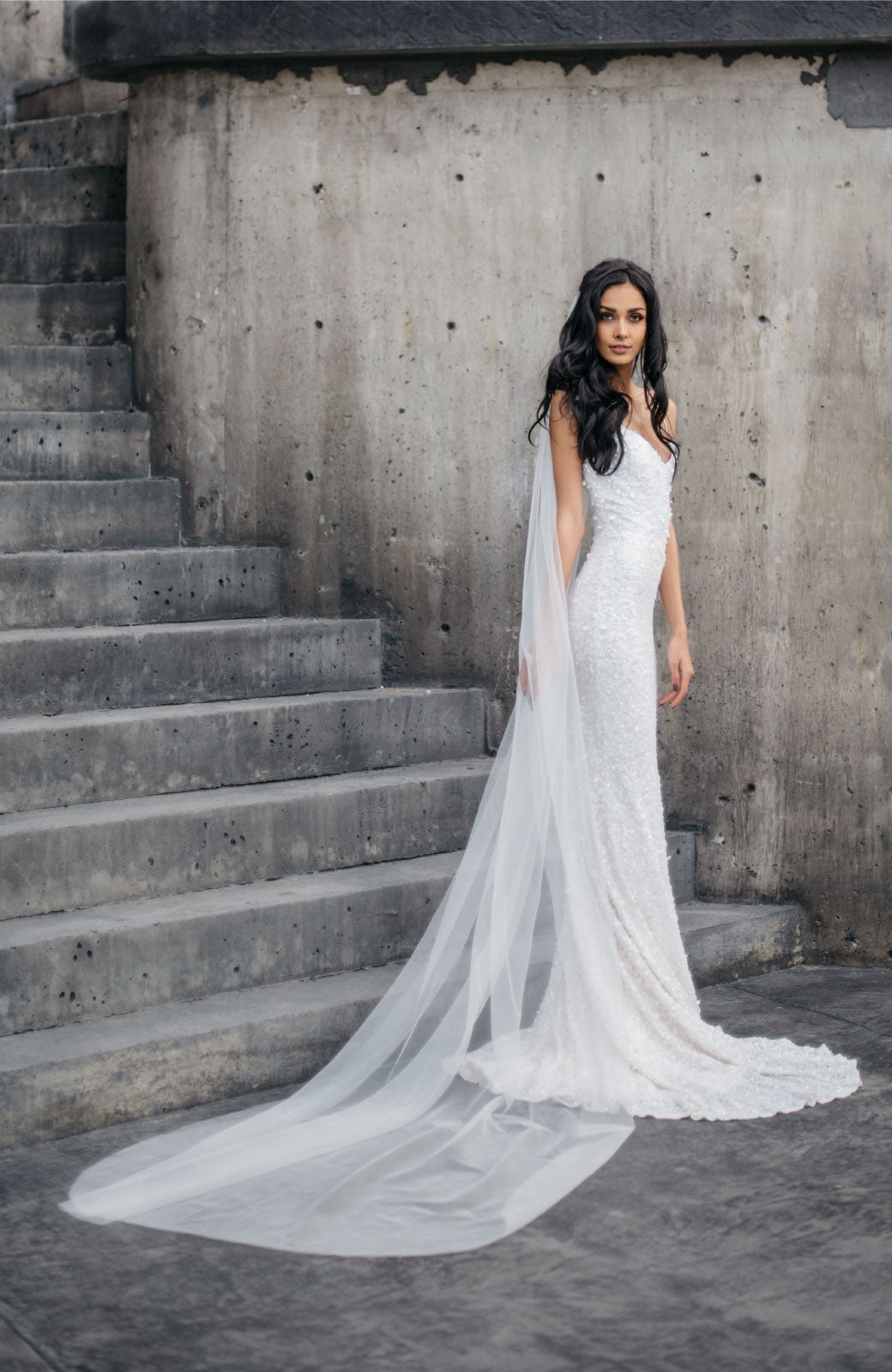 silk wedding dress with veil Rosario Pearl Edge Wedding Veil | Pearl Bridal Veil | A.B. ELLIE 110 Inch